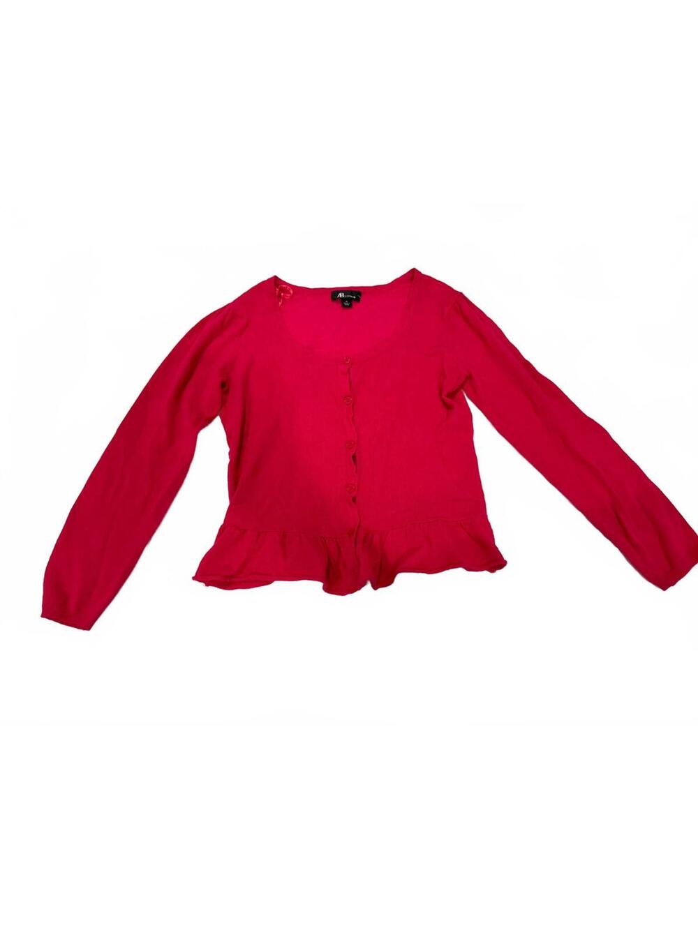 AB Studio Hot Pink Ruffle Peplum Cardigan Sweater Medium